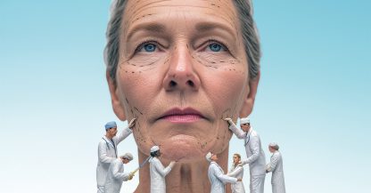 Volto di donna sottoposto all'analisi in vista di una operazione di chirurgia estetica
